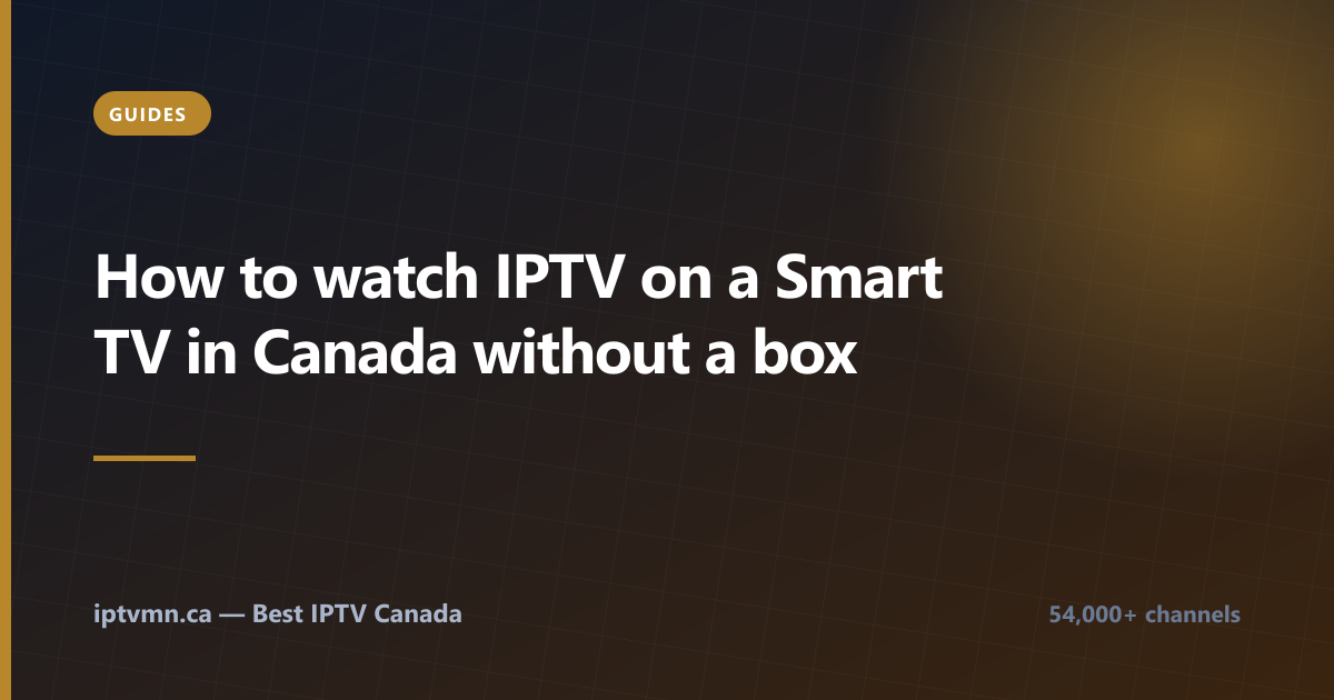 A modern Canadian living room showing a Smart TV displaying a variety of live sports and movie options without any external hardware visible.
